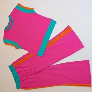 2 Piece Athleisure Jogger Set Tropical Pink Cropped Wide Leg Pant Spring